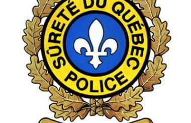 The logo of Quebec's provincial police, the Sûreté du Québec, featuring a white fleur de lis on a blue background surrounded by gold.