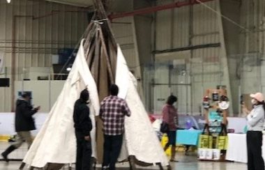 Helpers setting up at tipi in Devon for the Treaty 6 Day