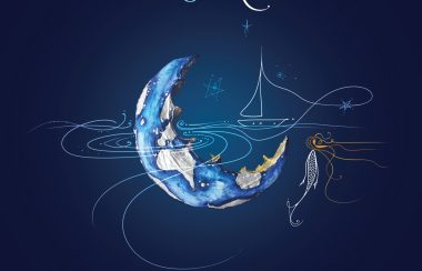 Pochette du disque. Fond bleu, on peut voir la terre en forme de lune, un bateau dessiné en simple trait blanc et une sirène juste en dessous.