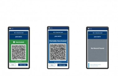 Three phone screens showing vaccine passport options